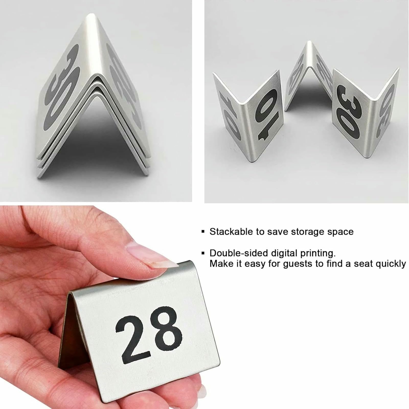 Znaki Ze Stali Ze Stali Nierdzewnej W Stylu Namiotów Karty, Wytrzymałe I Łatwe Do Czyszczenia Na Wesele W Barze Restauracyjnej Table Table, Metalowe Karty Miejsca 1-50 1-100
