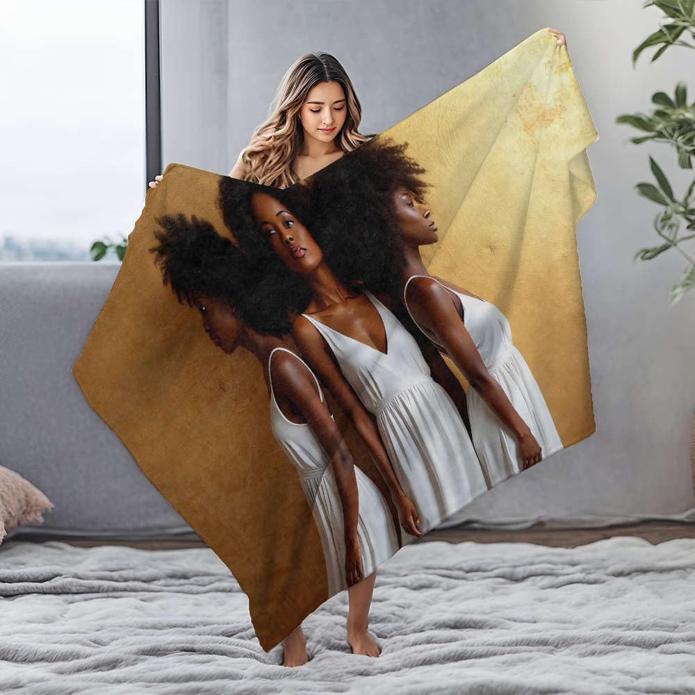 Couverture flanelle 125x150cm au motif de trois femmes en blanc pour Pâques