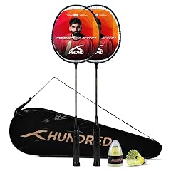 Hundred Powertek Star (2 Strung Rackets with 1 Full Cover) with 2pc Nylon Badminton Shuttlecocks (Black)