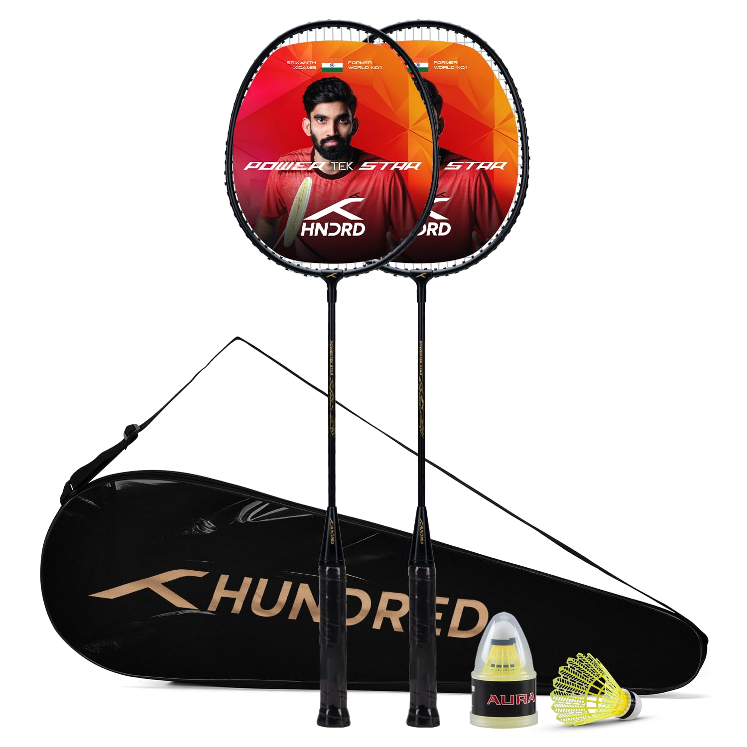 Hundred Powertek Star - Set di Racchette da Badminton Unisex Adulto