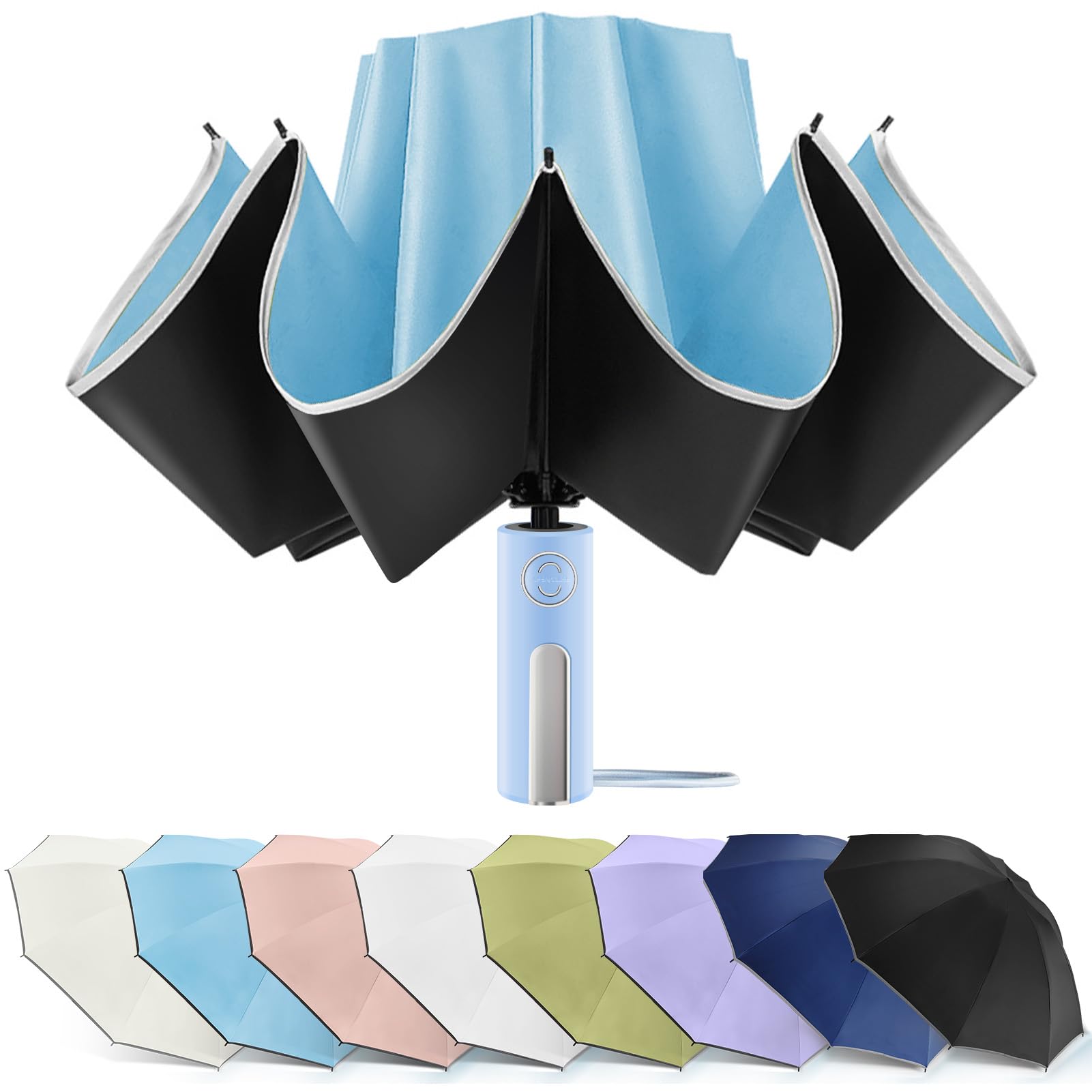 Bodyguard Inverted Umbrella - Large Windproof for Rain & Sun, Compact Reverse With Reflective Stripe, Teflon-Coated for Women Men, Travel Folding With