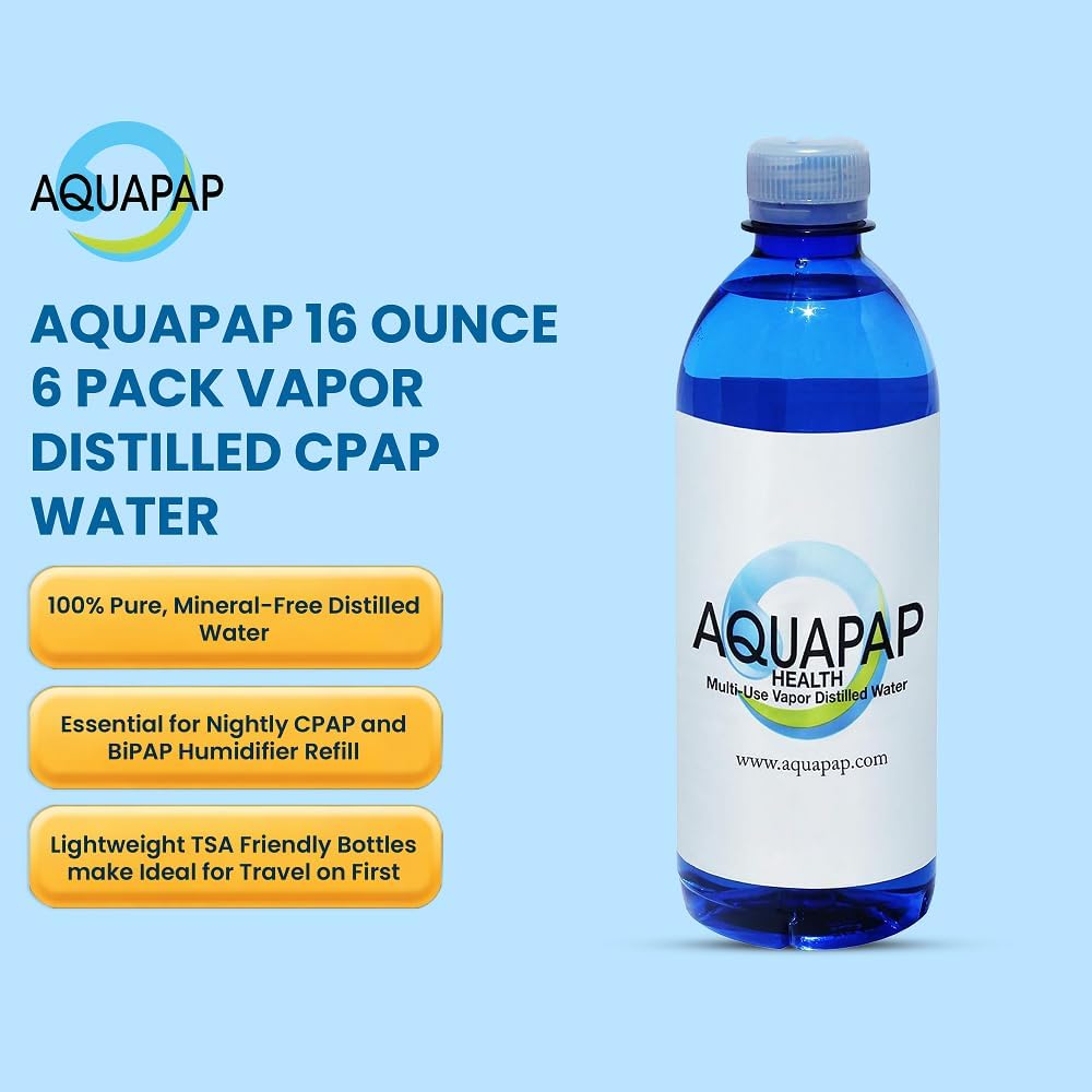 AQUAPAP 16.9 Ounce 6 Pack Vapor Distilled CPAP Water | 2-3 Nights per Bottle | for Resmed Machines