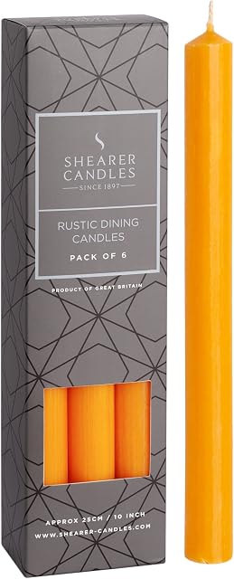 Shearer Candles Mango - Dinner Candles - 10 inch - Unscented Dinner Candles - 11 Hour Burn Time - 6 Pack