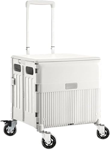 Versatile Foldable Storage Cart with Magnetic Lid and Wheels (Pearl Essence - White)