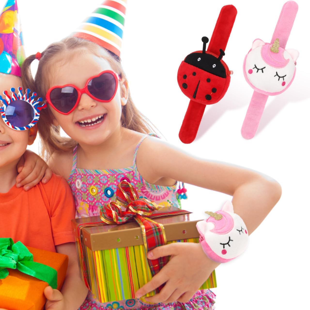 Toyvian Stuffed Animal Slap Bracelet for Kids with Coin Purse Wristband Soft Plush Snap Bracelet Animal Snap Bracelets for Jungle Party Favors and Everyday Use