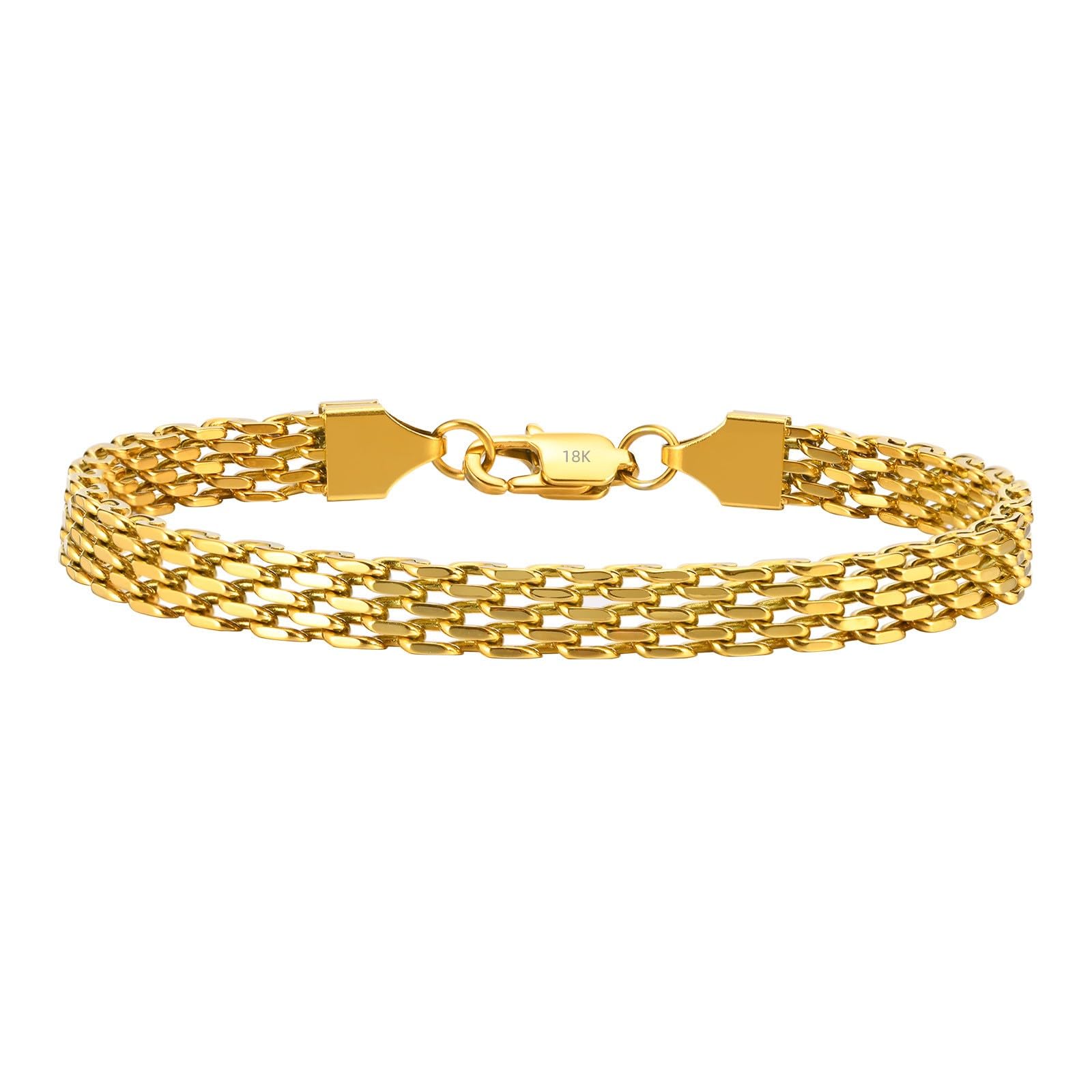 18K Gold Cuban Chain Unisex Hip Hop Gold Net Bracelet Wrist Chain Birthday and Valentine's Day Gift Suitable for Both Men and Women