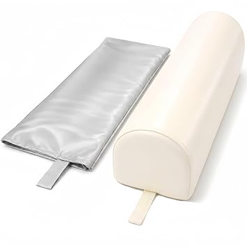 Dual-Cover Massage Table Bolster Pillow, 3/4 Round, Light Beige | Light Beige & Light Gray Covers, Easy-Clean PU Cover, Removable Covers, Firm Support, Stable Positioning