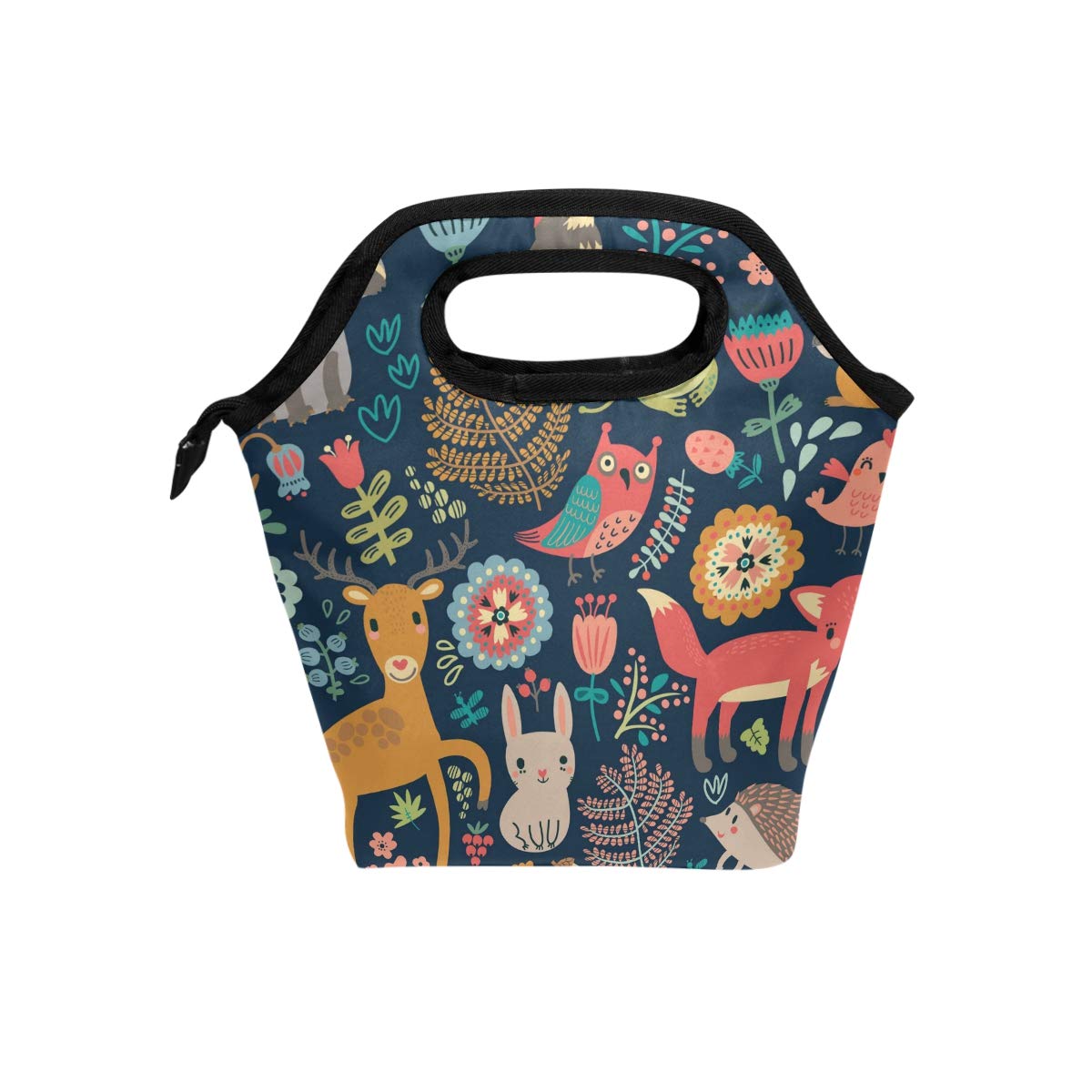Linomo Cute Deer Fox Rabbit Frog Bird Lunch Box Insulated Lunch Bag, Cooler Lunchbox School Lunch Tote Bag Handbag Reusable Bag for Kids Woman Men
