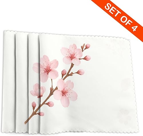 Miniatura 4 de Rectangular Placemats Set of 4, Heat Resistant Cherry Blossom Branches Printed Kitchen Dining Table Mats