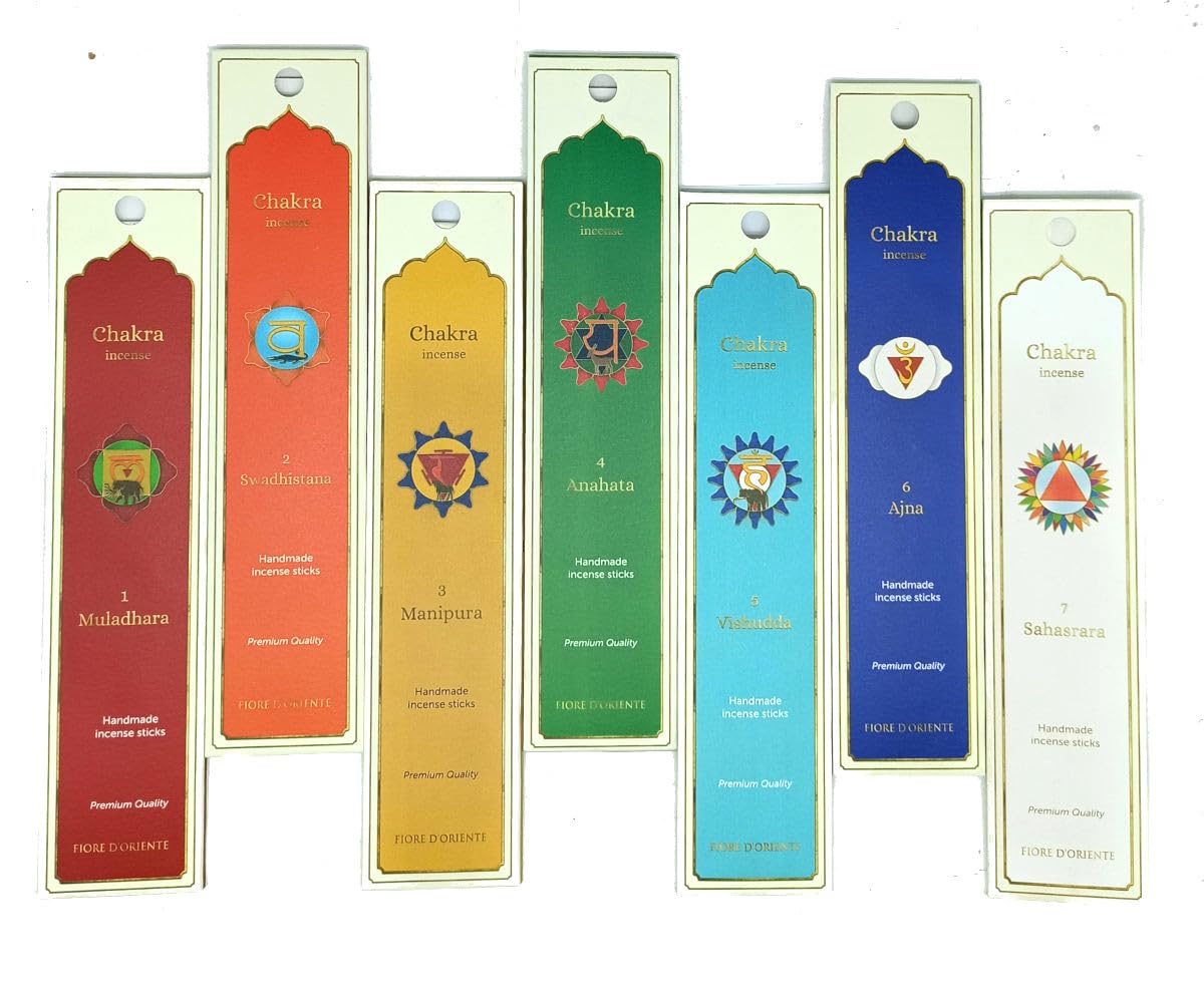 Fiore D'Oriente Räucherstäbchen, Set mit 7 Chakren, 7 Packungen mit Chakren, 10 Stäbchen pro Packung (Set mit 7 Chakra)