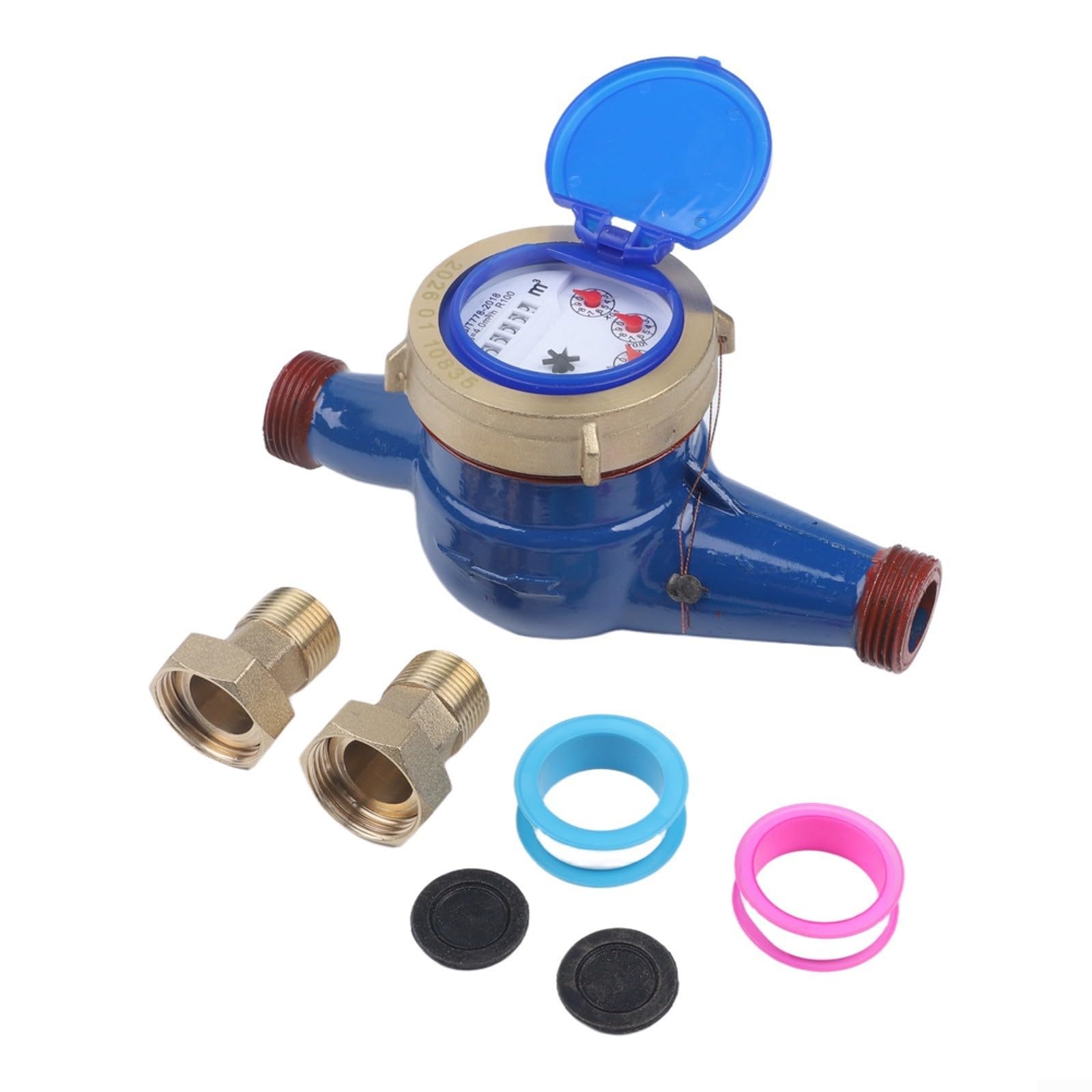 Compteur d'eau à fonctionnement à sec DN20 3/4", débitmètre numérique en cuivre complet avec filtre intégré, mesure précise pour la maison et le commerce, max 1,0 MPa, bleu (DN20)