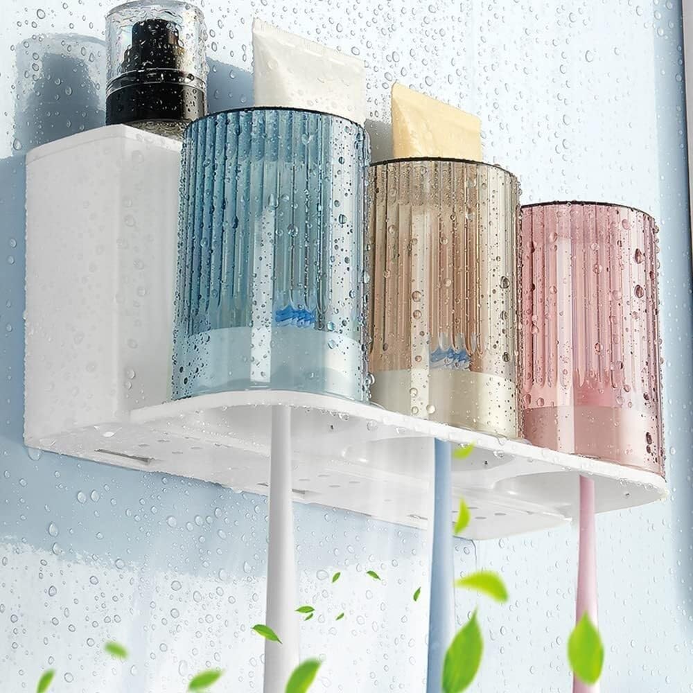 Uchwyt na Szczoteczki do Zębów, Uchwyt Na Szczoteczki Do Zębów Montowany Ścianie, Nie Wymaga Wiercenia. Przechowywanie W Łazience Organizer na Głowice(3cups)
