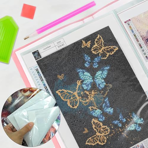 Image of SKRYUIE A3 Diamond Painting Storage Book - 60 Diamond Painting Capacity, 30 Page Protectors, 17.2x12.8 inches, Portfolio Folder for Presentation and Organization - Pink