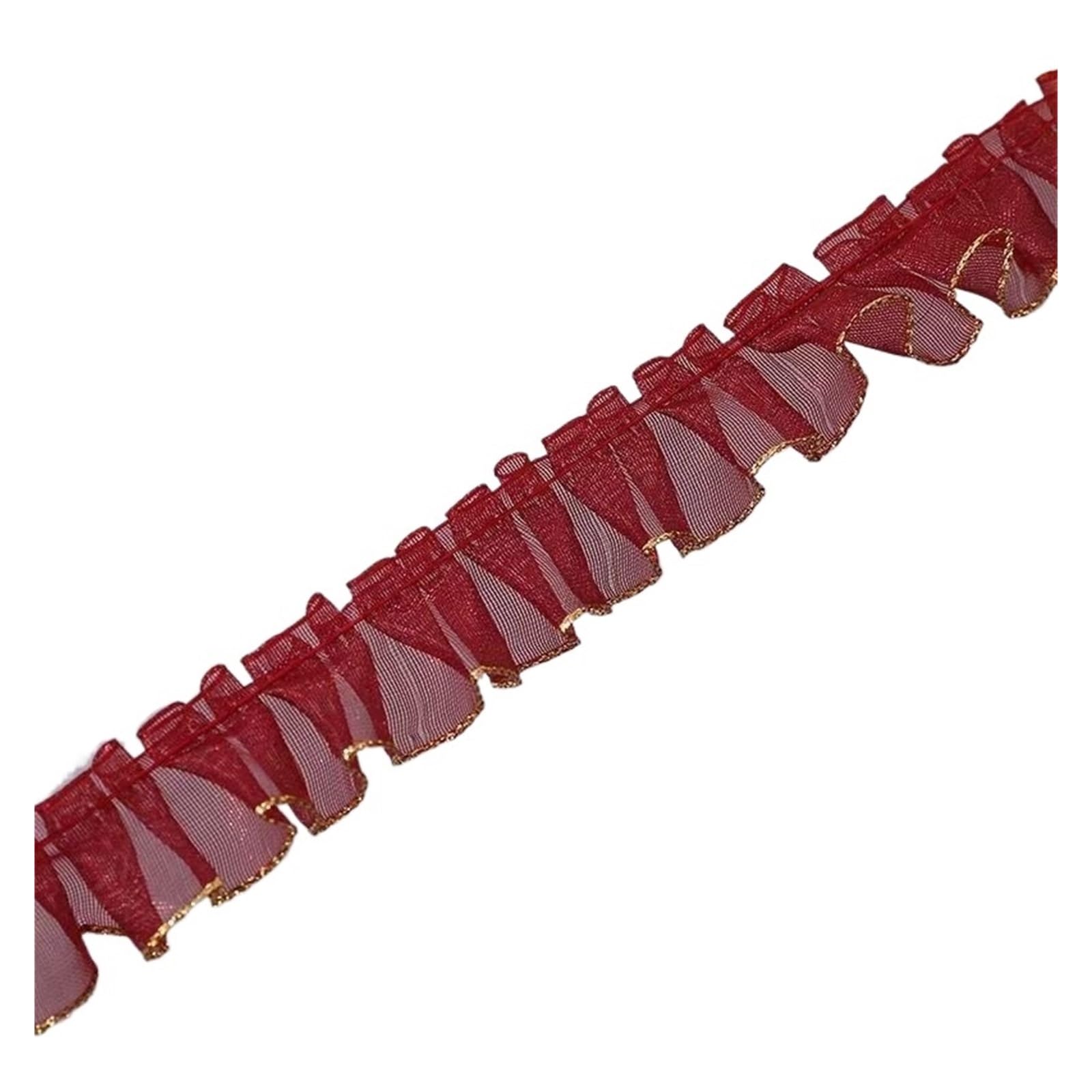 Ribete de encaje, tejido de encaje, fruncido por un lado, encaje con volantes, tejido elástico para costura, para bodas, decoraciones, álbumes de recortes y envoltura de regalos (rojo)