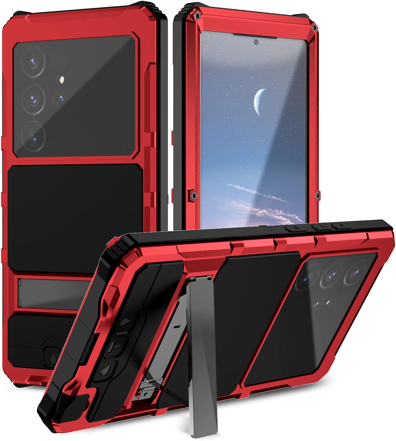 Lunivop for Samsung Galaxy S25 Ultra Case Heavy Duty Metal Phone case with Built-in Screen Protector Lens Protective dust Proof Military Grade Rugged [The Fingerprints Don't Work] Red - Image 2