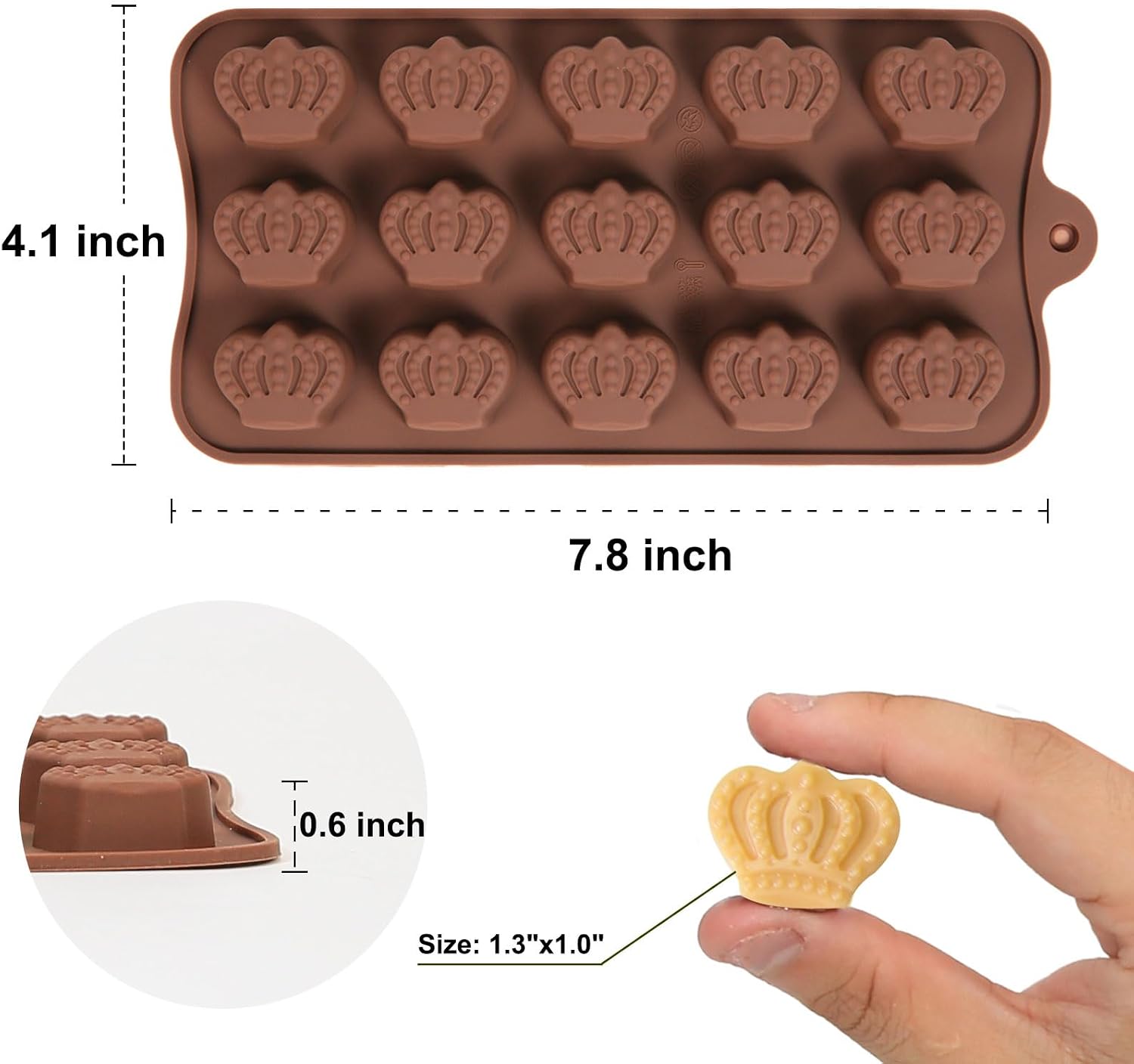 Mini Crown Chocolate Molds, 2 Pcs Silicone Molds with Crown Shapes for Making Chocolate/Candy/Gummy/Jelly, Food Grade Candy Mold with 15 Cavities Mini Crowns for Fruit Snacks image 2