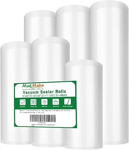 Miniatura 7 de MakMeFre Paquete de 6 bolsas selladoras al vacío de 6 x 20 pies (1 rollo) de 8 x 20 pies (3 rollos) y 11 x 20 pies (2 rollos) para alimentos, grado