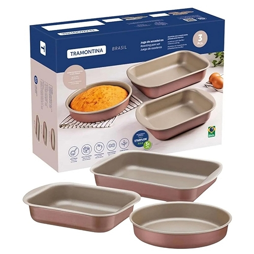 Jogo de Assadeiras Tramontina Brasil Antiaderente Starflon Max Mocaccino 3 Peças 20099/389