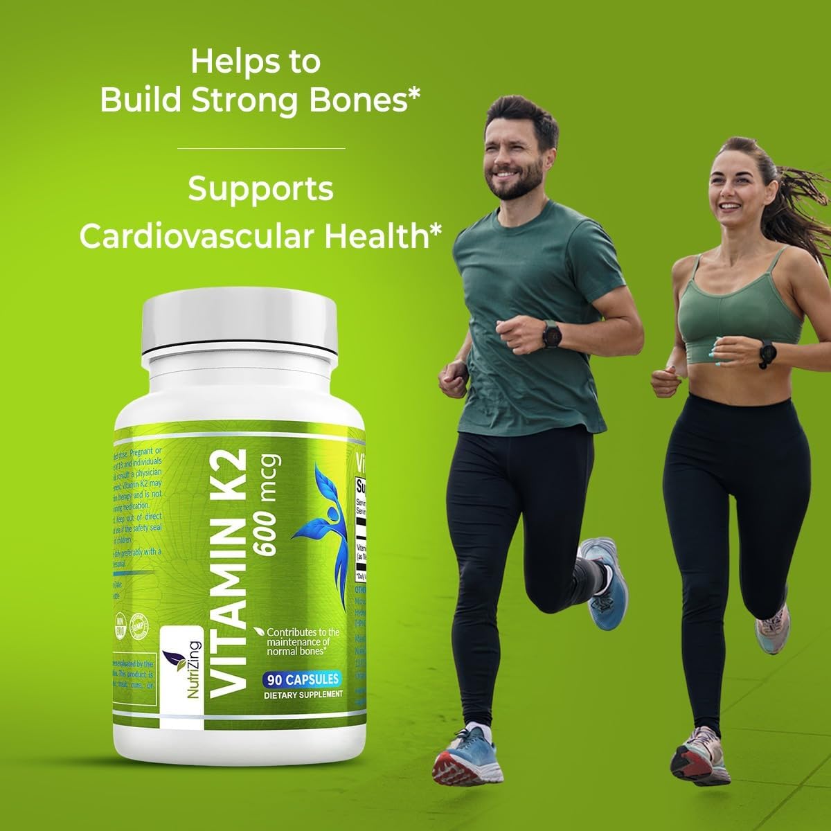 NutriZing K2 Vitamin Supplement MK-7 - High Strength 600mcg - Supports Bone & Arterial Health - 90 Vegan Capsules - Vitamin K2 for Men & Women - 3 Month Supply - Image 2