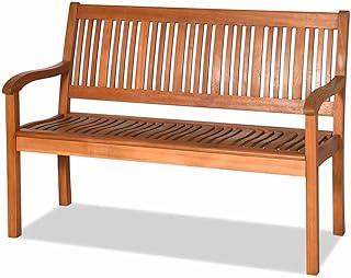 COSTWAY Wooden Bench Outdoor, Curved Armrest & Backrest, Sturdy Outdoor ...