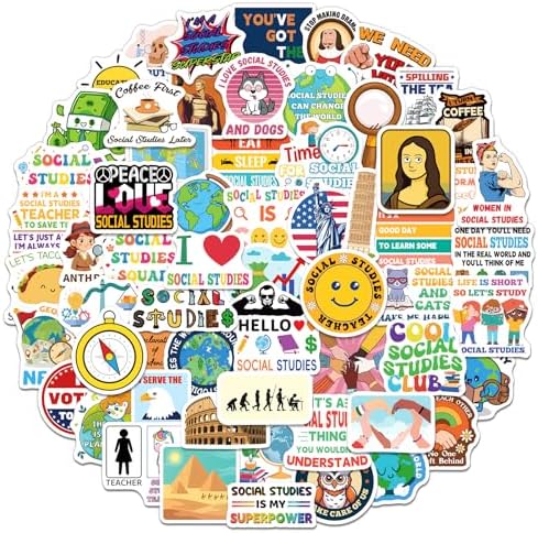 100PCS Social Studies Stickers, Social Studies Classroom Decoration, Educational Vinyl Stickers (History, Geography, Economics & Anthropology), Teacher Supplies