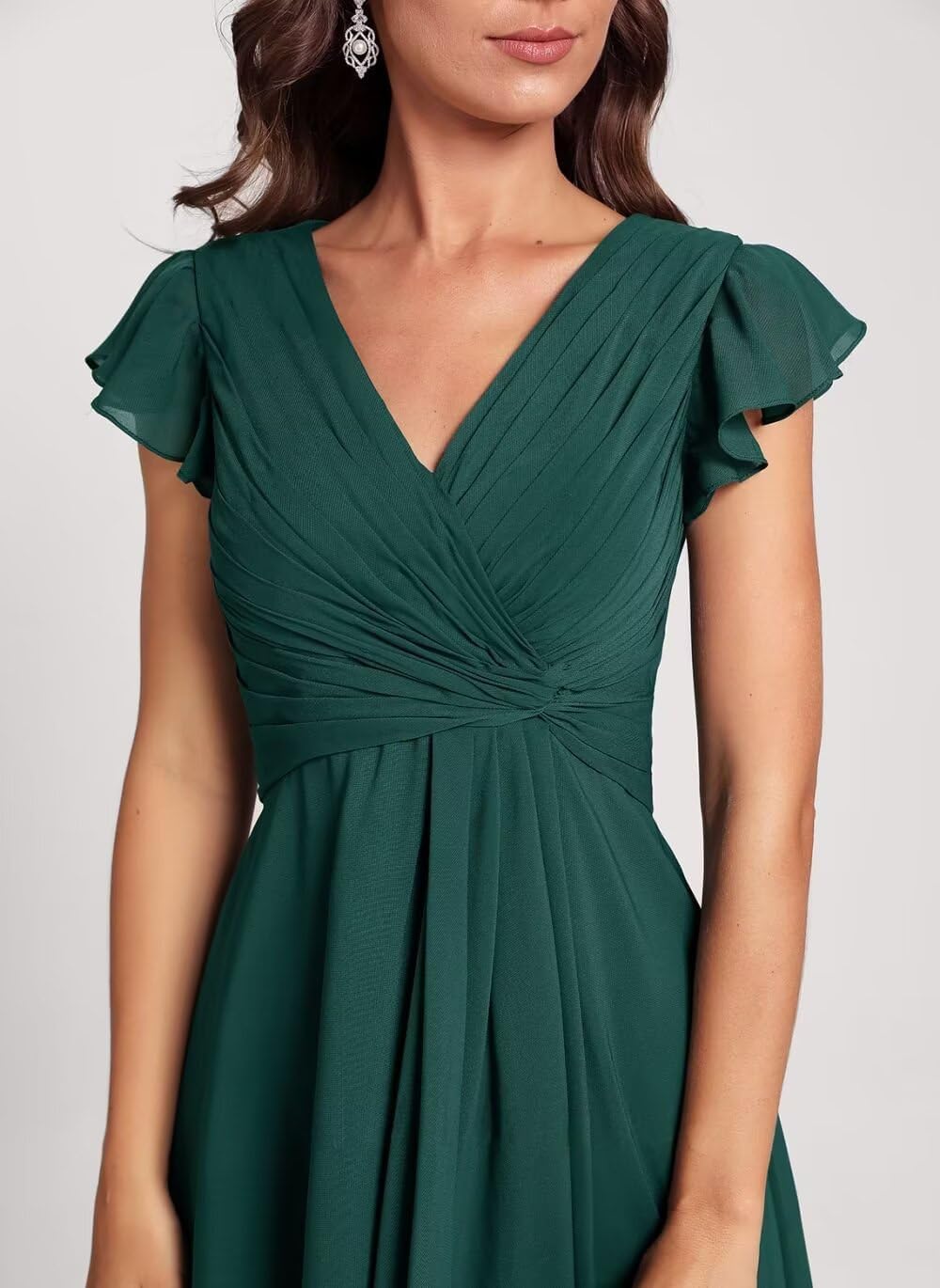 vintys Women's Double V Neck Ruched Bridesmaid Dresses Short A Line Ruffle Chiffon Formal Cocktail Dresses VS007N