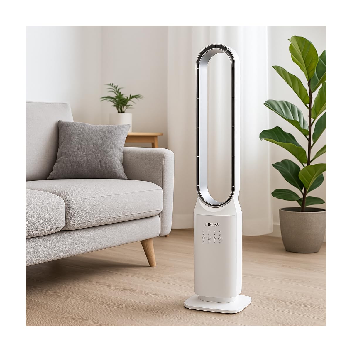 INTEC - Ventola silenziosa 50 W senza pale programmabile - Ventola a telecomando a 3 velocità Timer 7 h Bianco