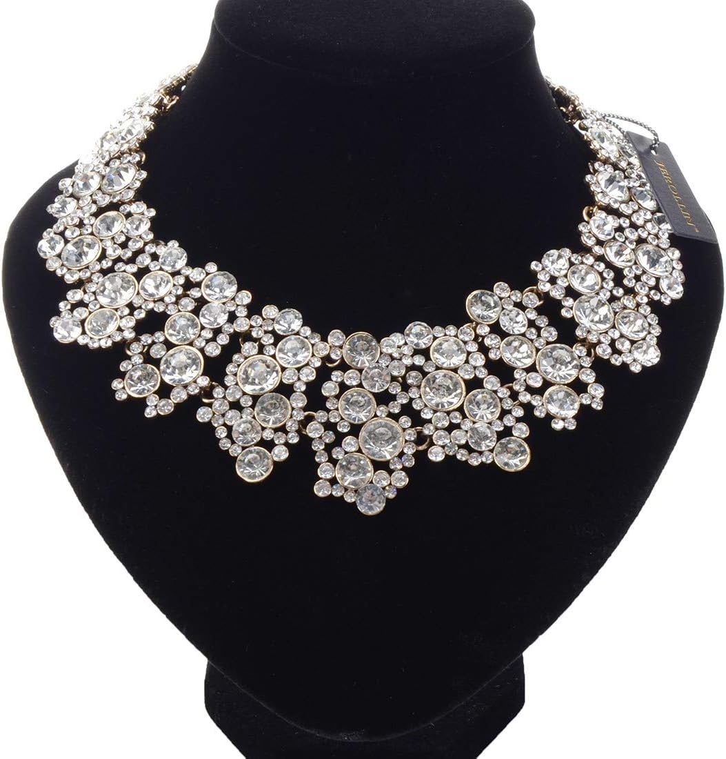 Jerollin Crystal Rhinestone/Pearl Statement Chain Necklace, Vintage Choker Bib Pendant Necklace Bohemian Bling Tassel Collar Statement Necklace for Evening Party - Image 2