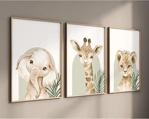 Imágenes artísticas de pared de animales para guardería, lienzo para decoración de pared, impresiones de animales de safari, arte de pared de selva