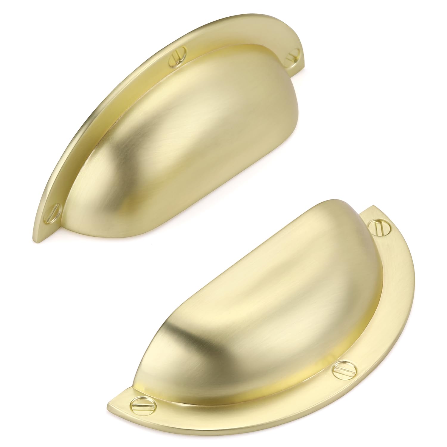 SYZOW 6 Pack Shell Cup Handles, Vintage Drawer Pull Handles, Semi Circle Retro Solid 64mm Hole Center Cabinet Handles for Drawer,Cupboard, Dresser (6, Brushed Gold, Hole Center 64mm)