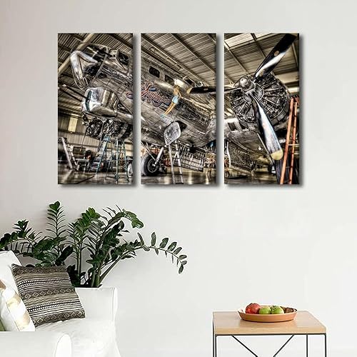 Miniatura 27 de Lienzo decorativo para pared, 3 piezas, póster de nariz de avión, arte de hélice gris, decoración del hogar, lienzo inspirador, decoración de pared