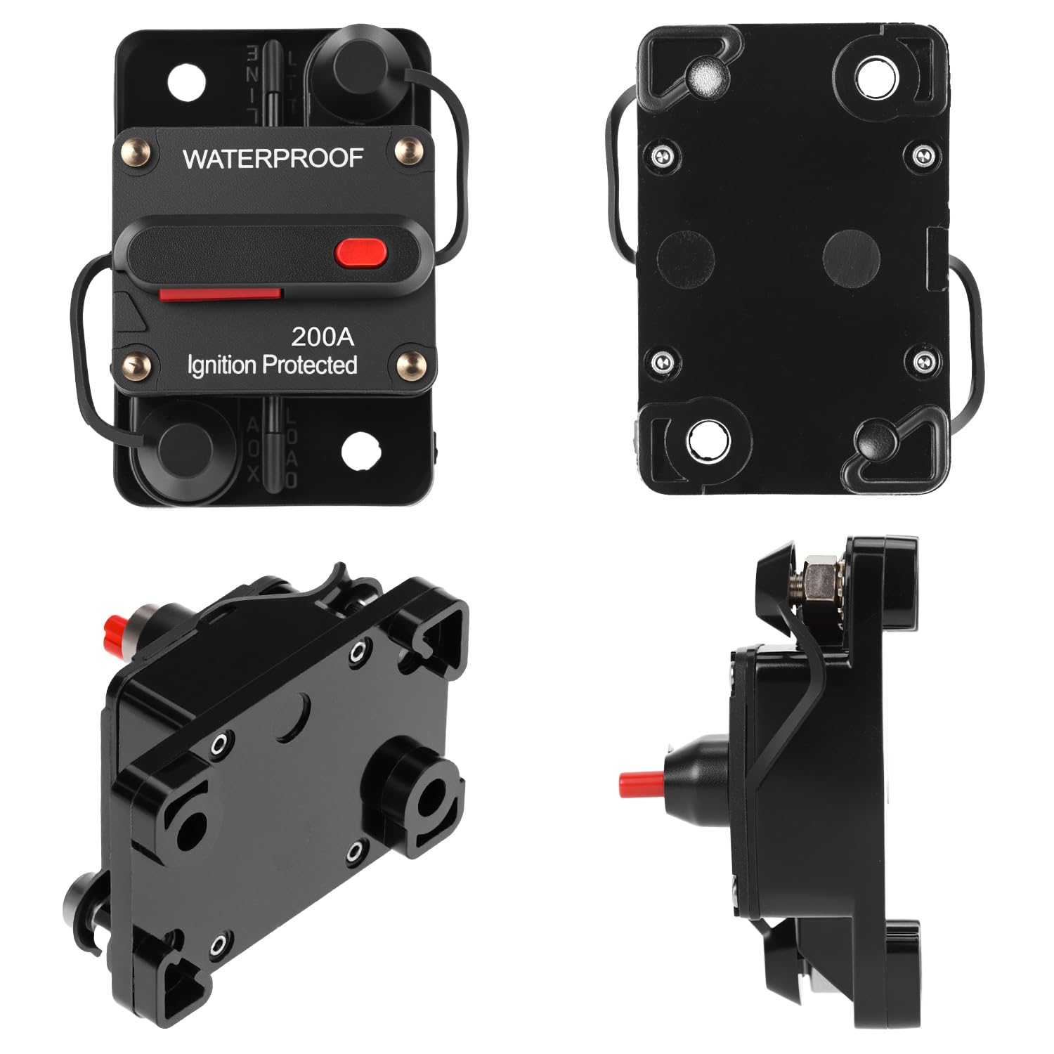 QWORK® Wyłącznik automatyczny 200 A, wyłącznik automatyczny z ręcznym resetowaniem, 12 V-48 V DC, do samochodów, łodzi i ciężarówek