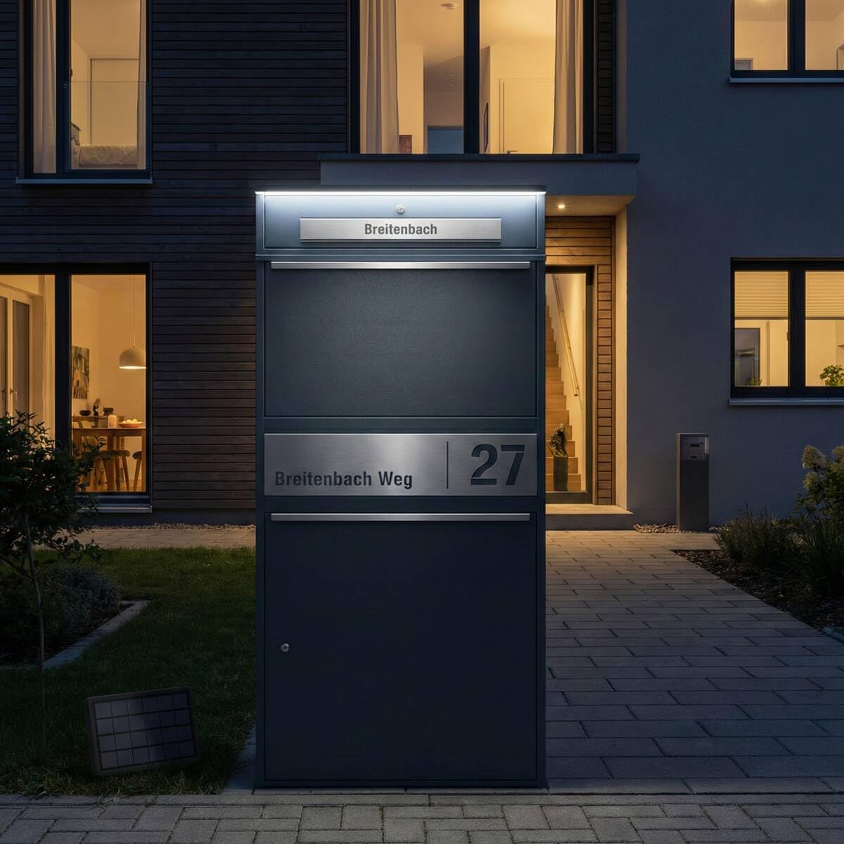 Metzler Bispo Max 2 Paketbox groß XXL mit LED Beleuchtung Briefkasten Anthrazit RAL7016 Edelstahl Namensschild