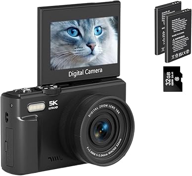 75MP Digital Camera 5K Video 180° Flip Screen WiFi Share