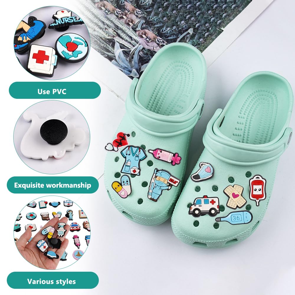 50 Piezas Adornos para Zapatos Enfermera Pins para Crocs, Charms Adornos para Zapatos, Decoración de Zapatos de Dibujos Animados, Shoe Charms de PVC, para Médicos Enfermeras Niños Adultos Niñas