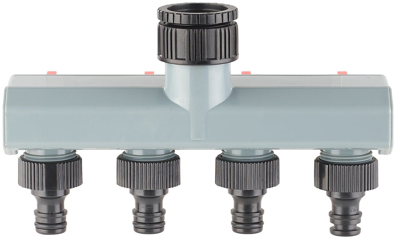 Royal Gardineer Wasserverteiler: Regulierbarer 4-Wege-Schlauch-Verteiler für die Gartenbewässerung (Bewässerung Verteiler, Wasser, Zoll)
