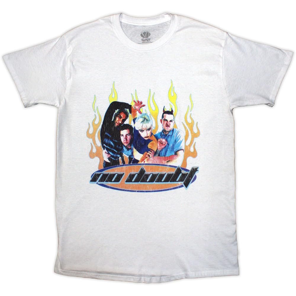 Rock Off officially licensed products No Doubt Flames Band Logo T Shirt XL White