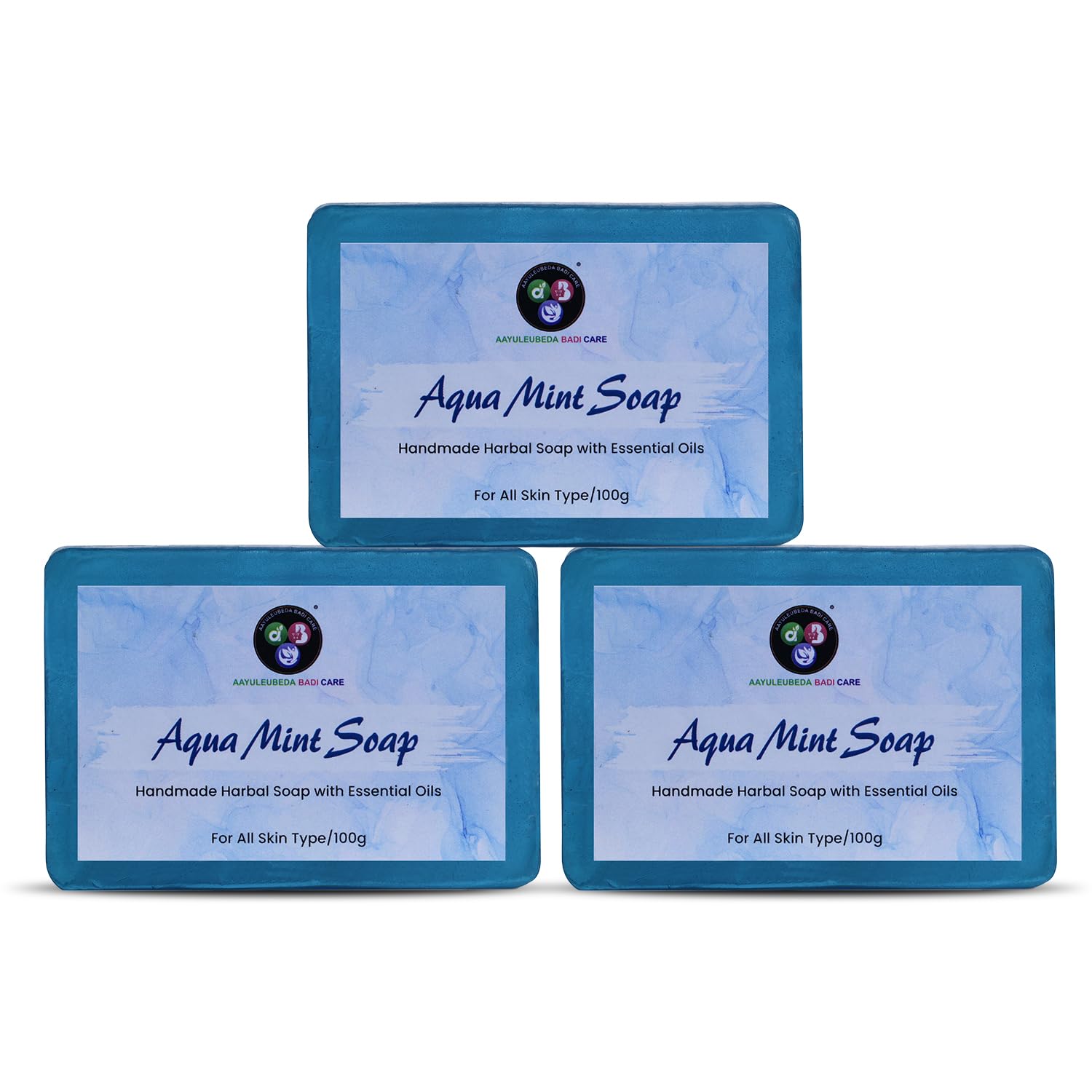 ABC Aqua Mint Soap, Handmade Herbal Soap With Essential oil & Mint Extracts,100g| Paraben-Free Moisturising Soap With Mild Fragrance for Smooth & Glowing Skin| Eco-Friendly.(Pack of 3)