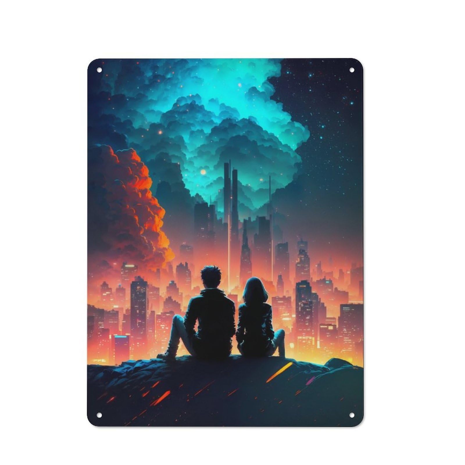 Junmoney Nebula In Futuristic City 40X30cm Rustic Metal Sign With For Guest Room Or Hallway, For Vintage Wall Decor Fans, For Metal Sign Collectors