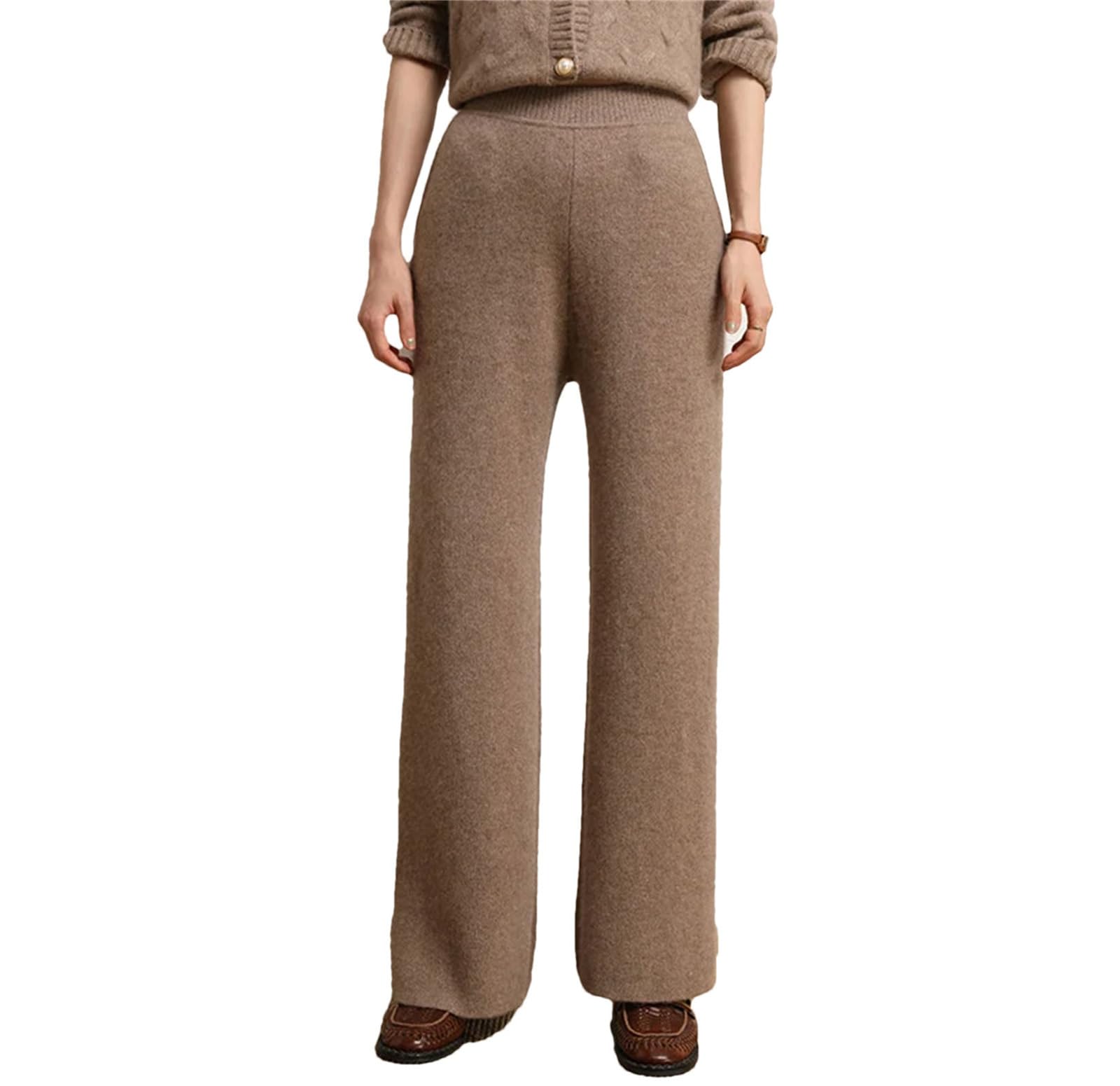 FULBHPRINT Autunno Inverno Donne 100% Cashmere Pantaloni A Vita Alta Maglia Cashmere Pantaloni Addensare Gamba Larga Leggings