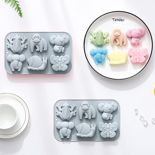 Miniatura 6 de Paquete de 2 moldes de silicona de animales lindos, 6 cavidades 3D de elefante, mariposa, mariquita, moldes para hornear pasteles, elegantes moldes
