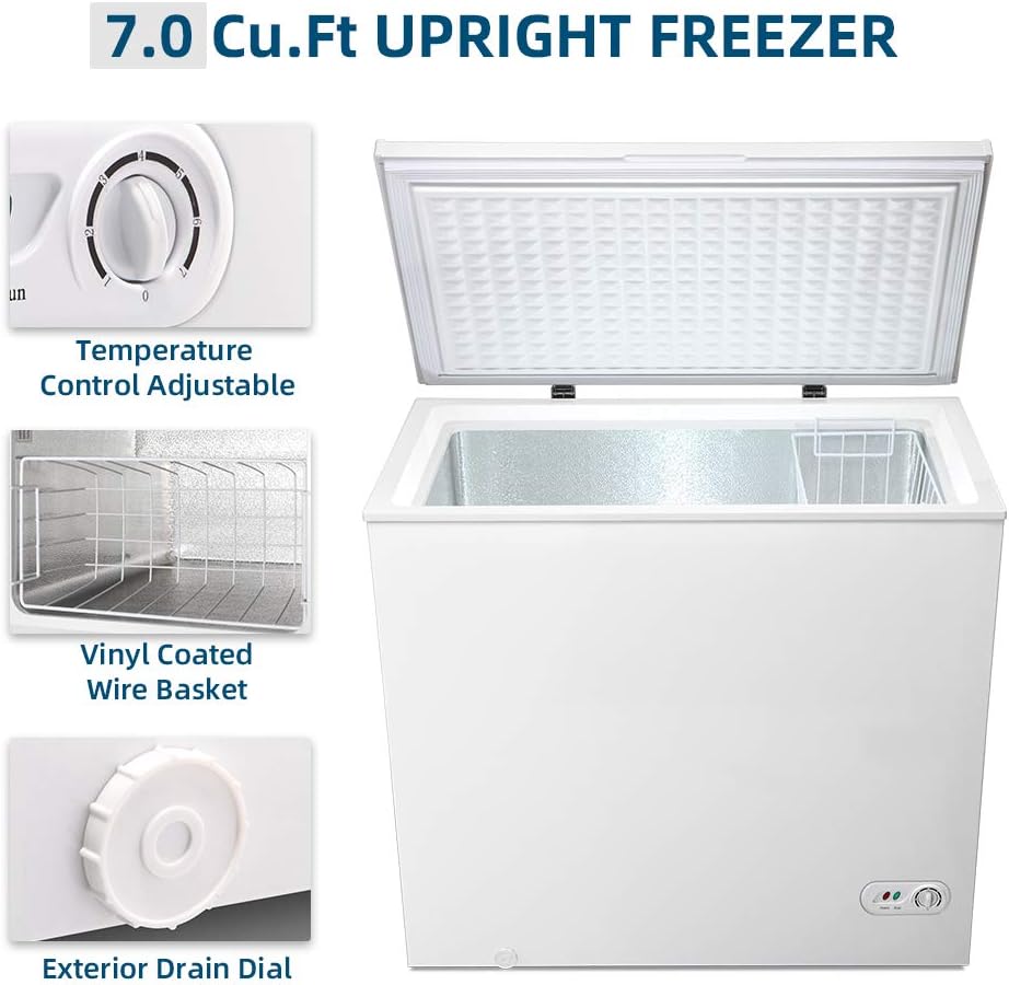 Suреr Bіg Clеаrаnсе! Kismile 7.0 Cubic Feet Chest Freezer with Removable Basket Free Standing Top Open Door Compact Freezer with Adjustable Temperature for Home/Kitchen/Office/Bar (7.0 Cubic Feet, White)…