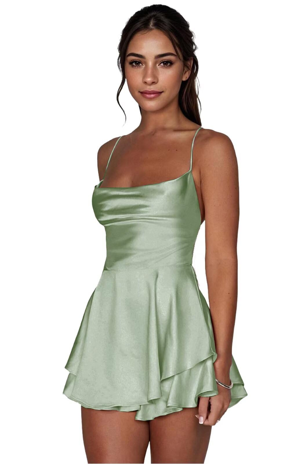 KIRGNT Satin Short Homecoming Dress for Teens Tiered Prom Dress A Line Cocktail Party Gown