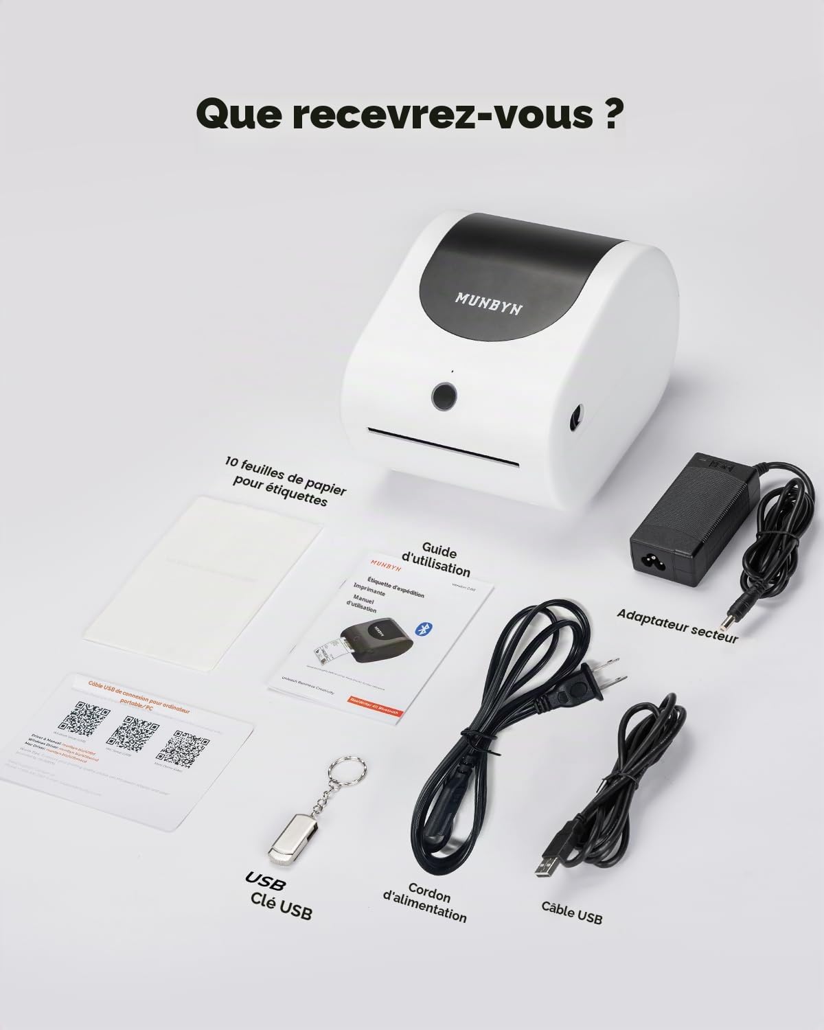 MUNBYN RW411 Imprimante Thermique Bluetooth Étiquettes Expédition, Compatible iPhone Android iPad Windows macOS