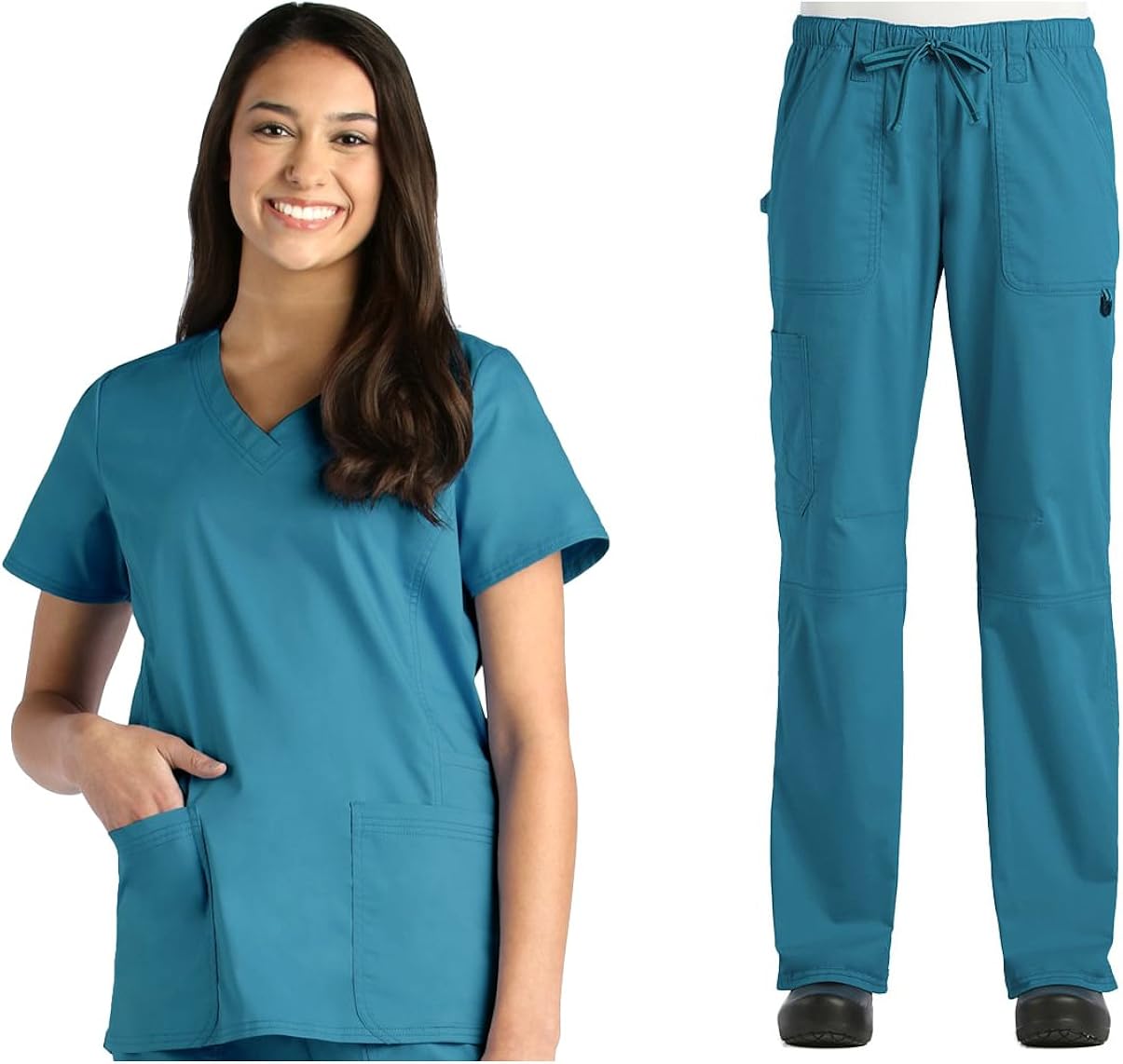 Maevn New Blossom Signature Women's V-Neck Solid Top & Drawstring Cargo Pant Scrub Set: Clothing, Shoes & Jewelry