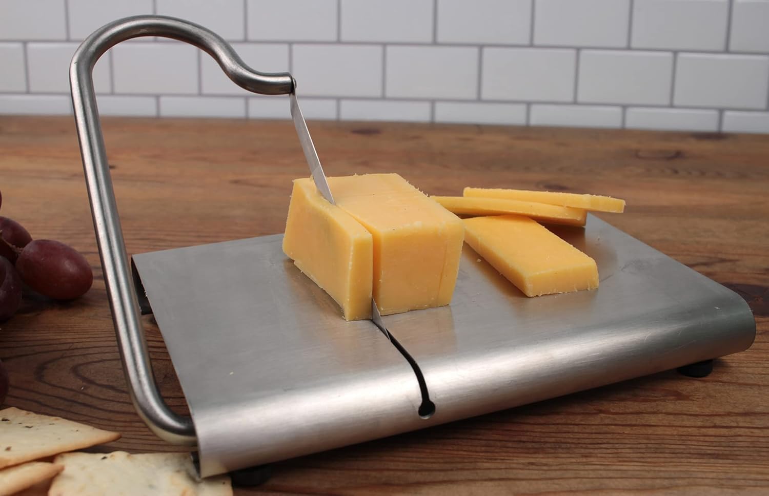 RSVP International Endurance Collection Cheese Slicer, Guillotine Style Sleek Modern Design, Stainless Steel Blade, Non-Skid Feet, Dishwasher Safe, 7x5.25" Base, 4" Blade