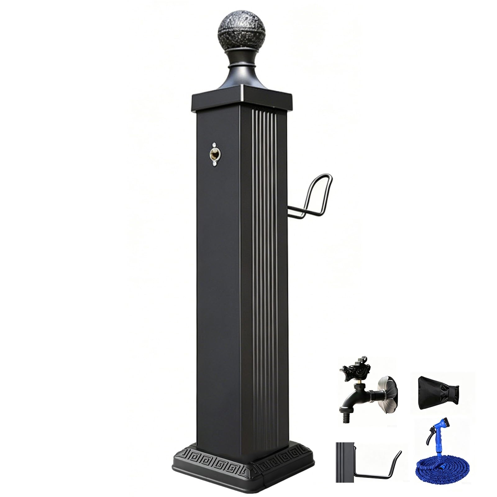 Yangllyj Black Outdoor Garden Water Column, Frost Proof Yard Hydrant With Decorative, Spigot Spray Gun And Hook For Backyard Patio
