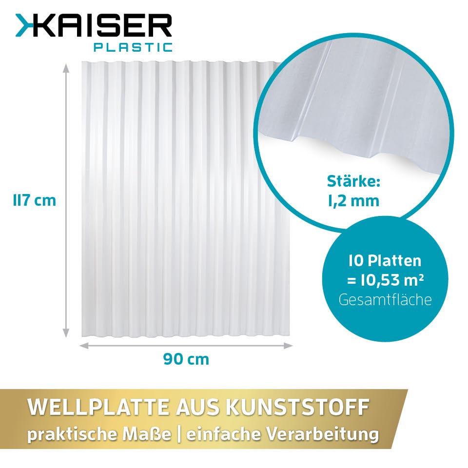 KAISER plastic® 10er Set Wellplatte | Xtra Strong (PC) | glatt und klar | Trapez 76/18-1mm Stärke | 90 x 117 cm | Made In Germany