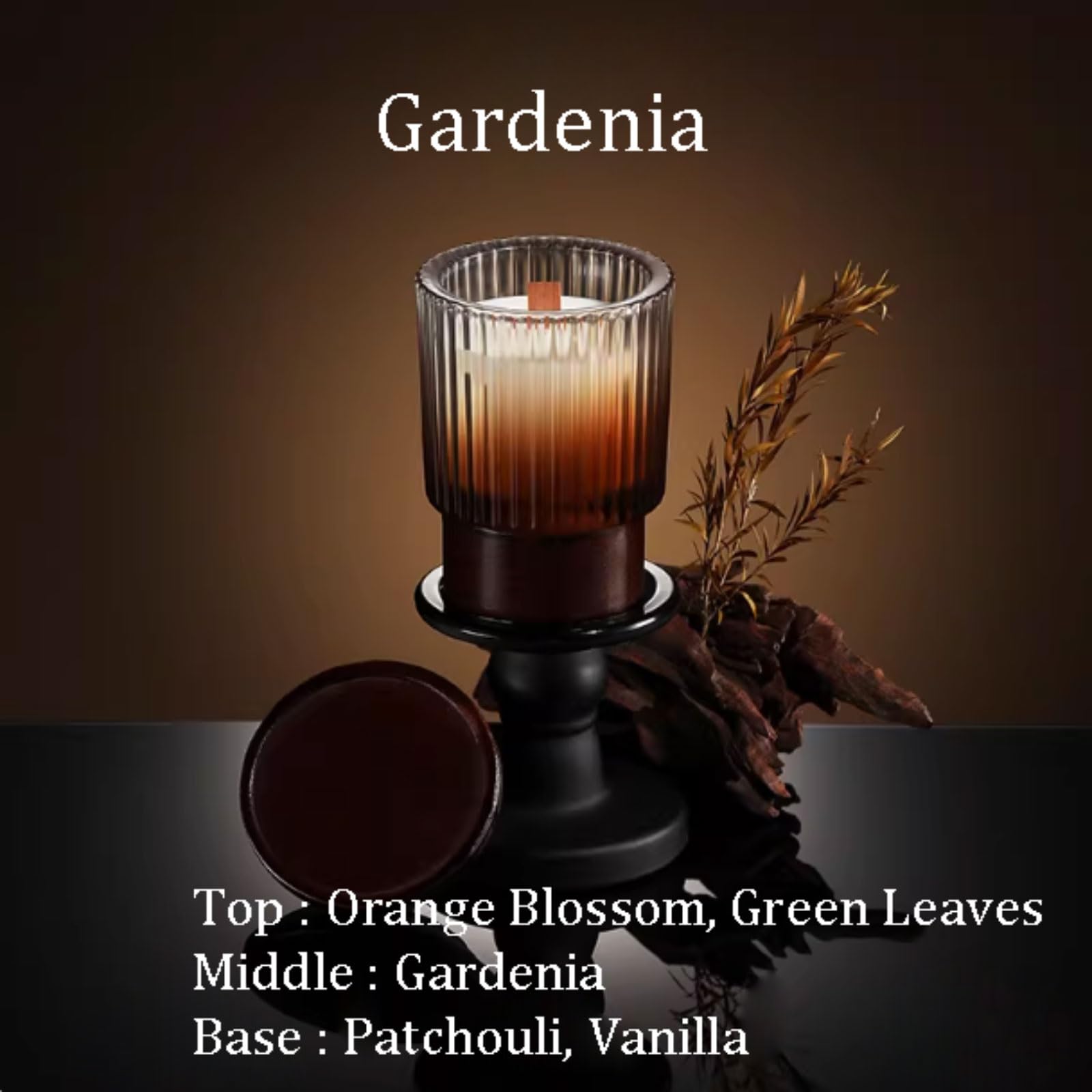 Duftkerze, Kerzenglas, Holz, Soja, Wachs, botanisch, ätherische Öle, wiederverwendbar, Aromatherapie, langlebig, mehrfarbig(Gardenia)