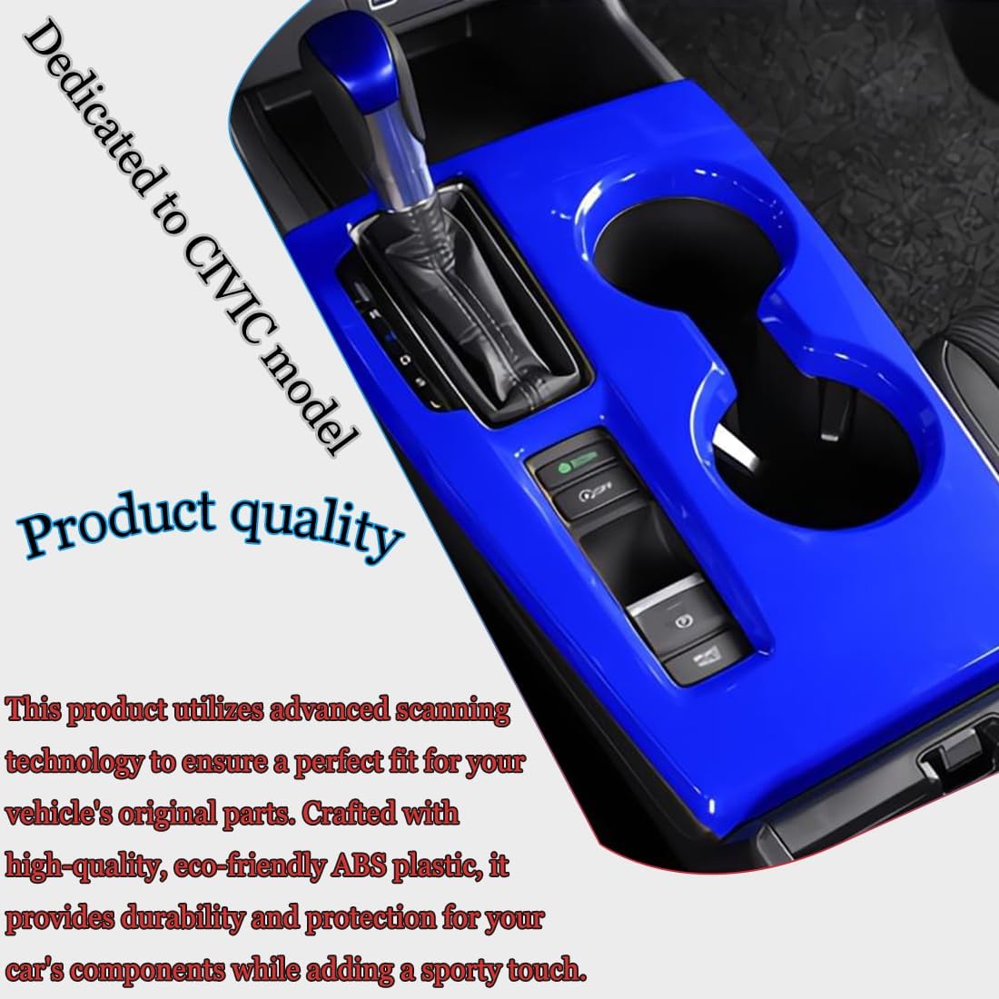 11th Gen Civic Center Console Frame Gear Shift Panel Cover Trim for Honda Civic 2022 2023 2024 2025 2026 - ABS Blue Sport Interior Accessories